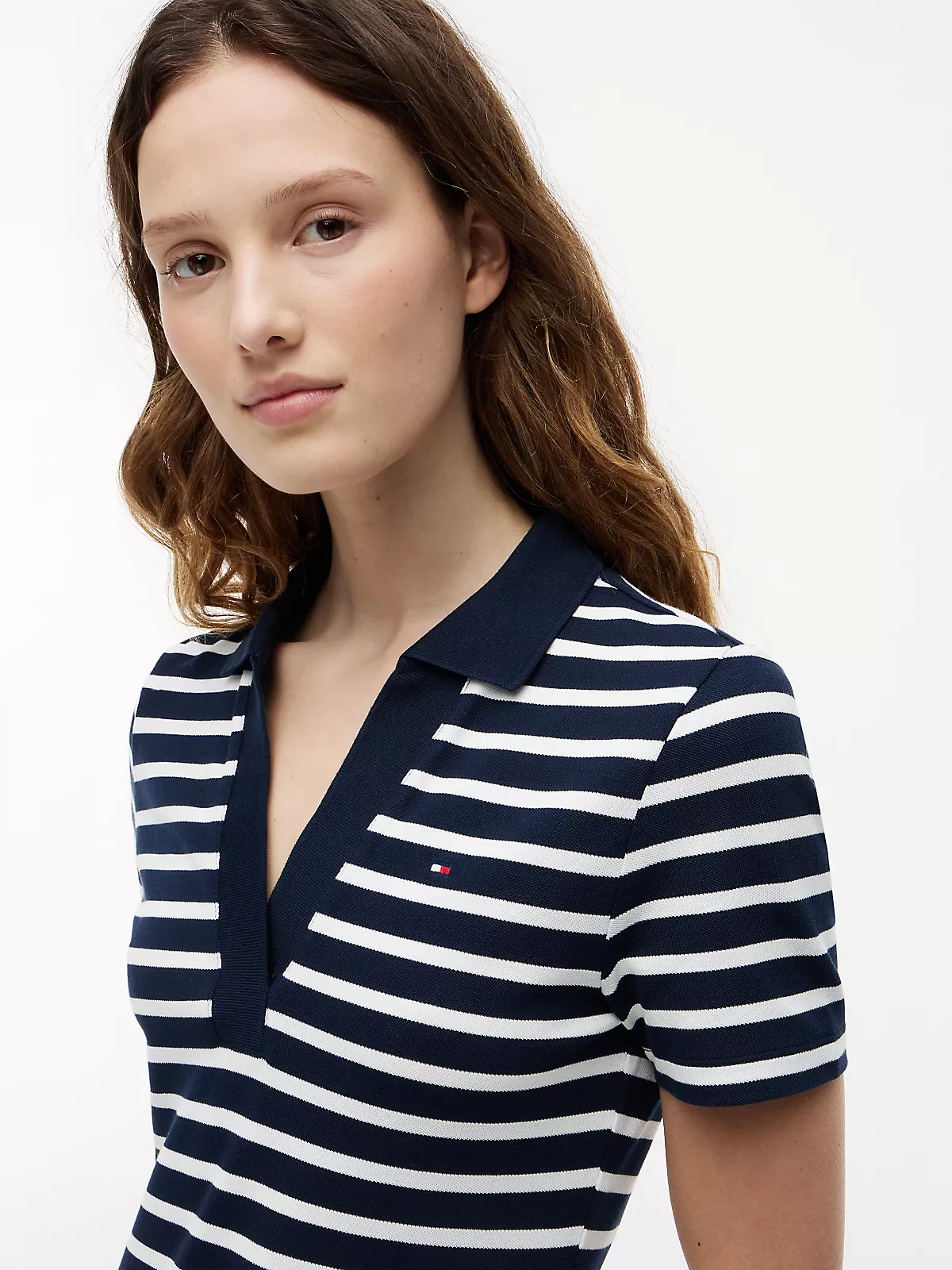 Tommy Hilfiger Tommy Hilfiger Kadın Gömlek Yakalı Bol Kol Detaylı Düğme Kapamalı Lacivert-Beyaz Elbise WW0WW42567-0X4