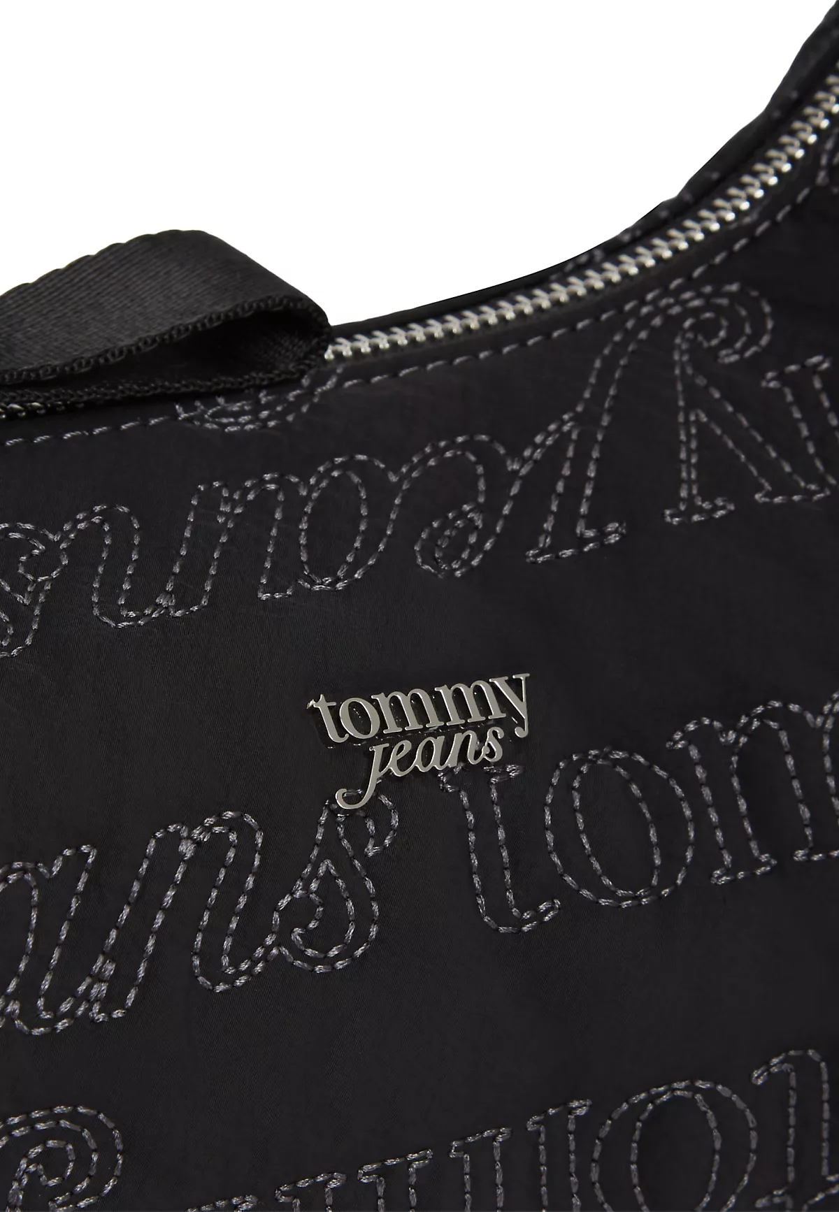Tommy Hilfiger Tommy Hilfiger Kadın İşleme Desenli Kısa Askılı Fermuarlı Siyah Omuz Çantası AW0AW18467-BDS
