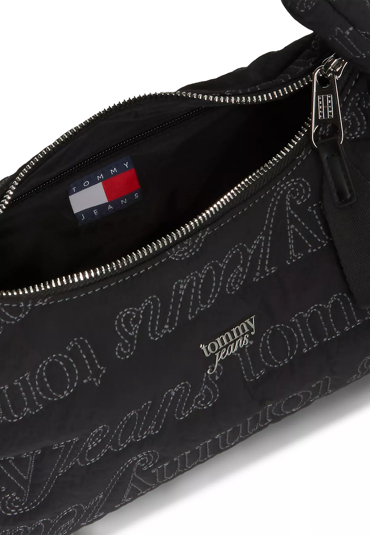 Tommy Hilfiger Tommy Hilfiger Kadın İşleme Desenli Kısa Askılı Fermuarlı Siyah Omuz Çantası AW0AW18467-BDS