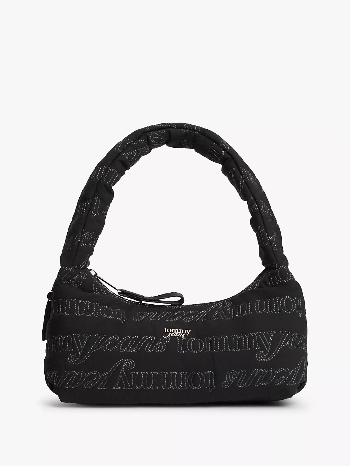 Tommy Hilfiger Tommy Hilfiger Kadın İşleme Desenli Kısa Askılı Fermuarlı Siyah Omuz Çantası AW0AW18467-BDS