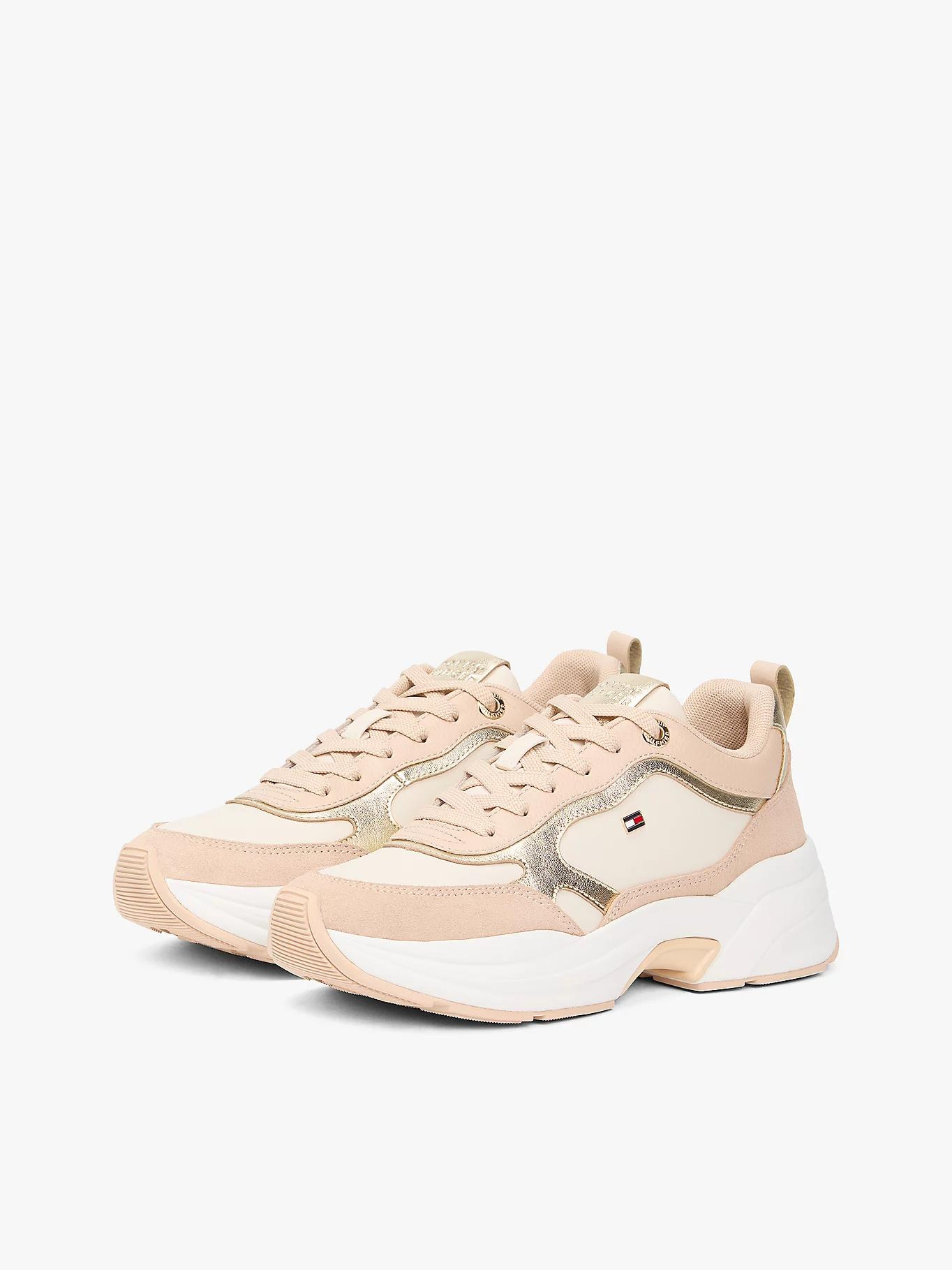 Tommy Hilfiger Tommy Hilfiger Kadın Kalın Topuk Deri Bağcıklı Rahat Taban Altın-Bej Sneaker FW0FW09204-0HV