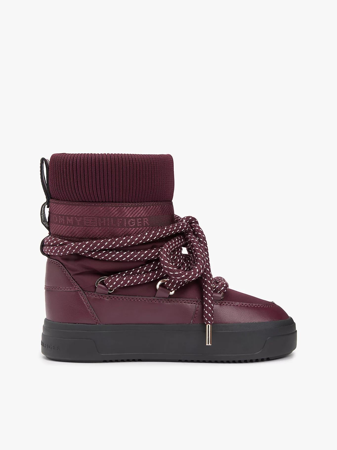 Tommy Hilfiger Tommy Hilfiger Kadın Kalın Bağcıklı Deri Düz Taban Çoraplı Kırmızı Bot & Bootie FW0FW09260-XI8
