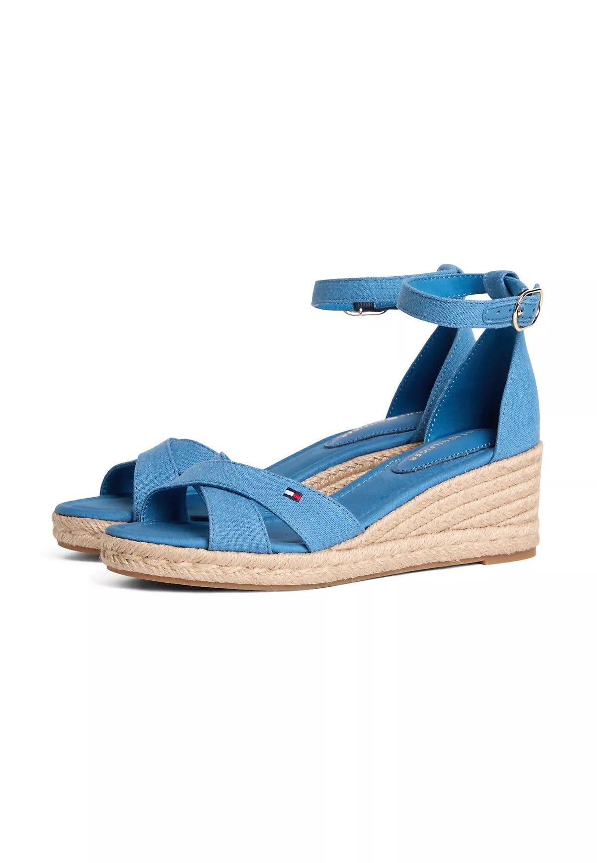 Tommy Hilfiger Tommy Hilfiger Kadın Kenevir Kumaş Çapraz Askılı Dolgu Topuklu Mavi Sandalet FW0FW09332-CZQ