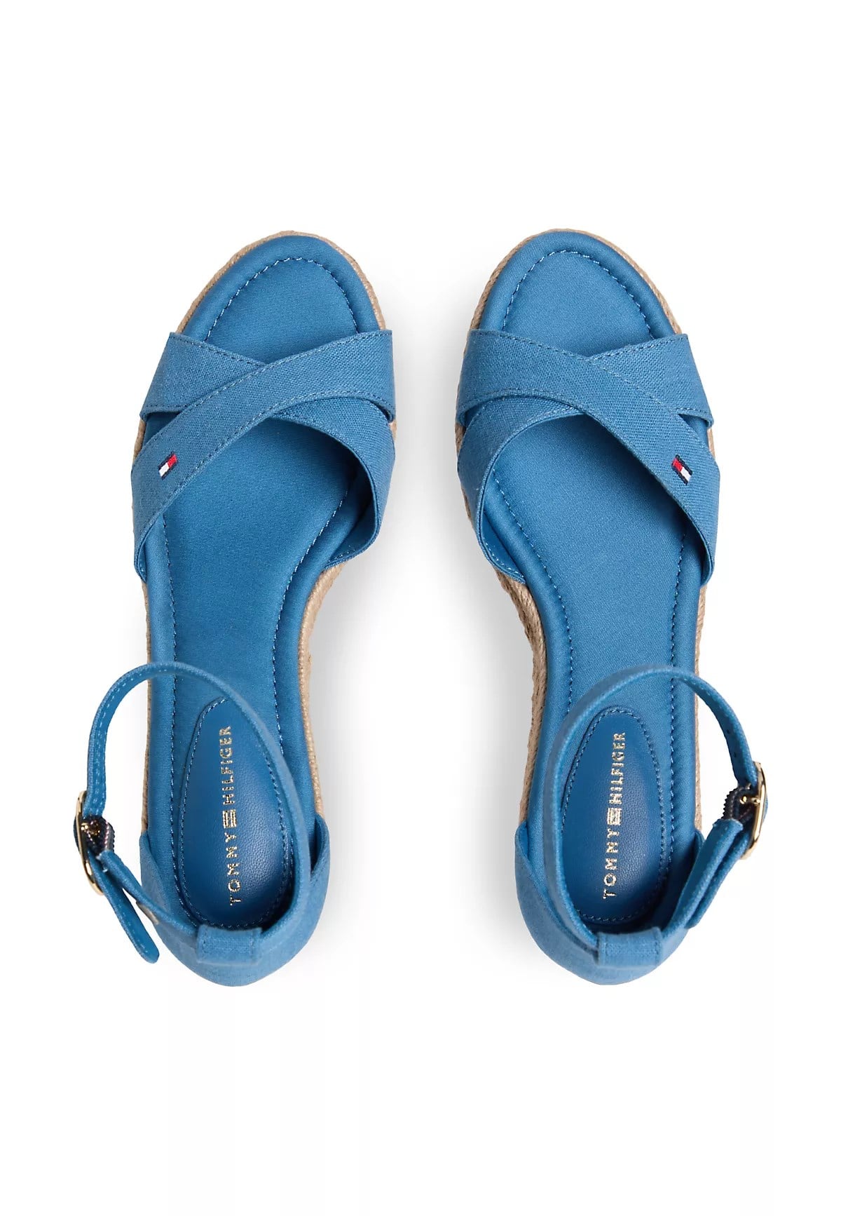 Tommy Hilfiger Tommy Hilfiger Kadın Kenevir Kumaş Çapraz Askılı Dolgu Topuklu Mavi Sandalet FW0FW09332-CZQ