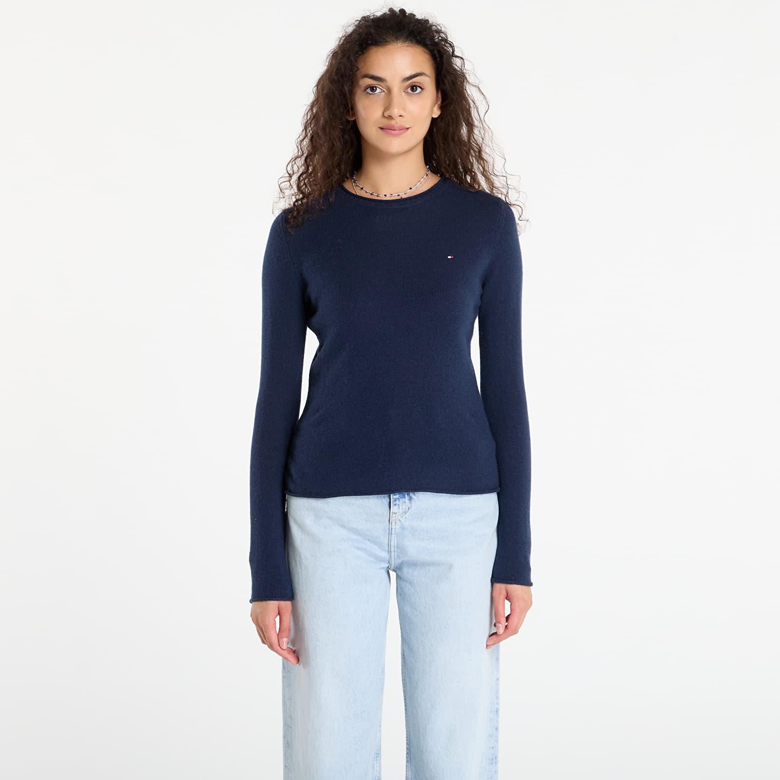 Tommy Hilfiger Tommy Hilfiger Kadın Kısa Kol Bisiklet Yaka Çizgili Regular Fit Mavi Kazak WW0WW40264-C1G