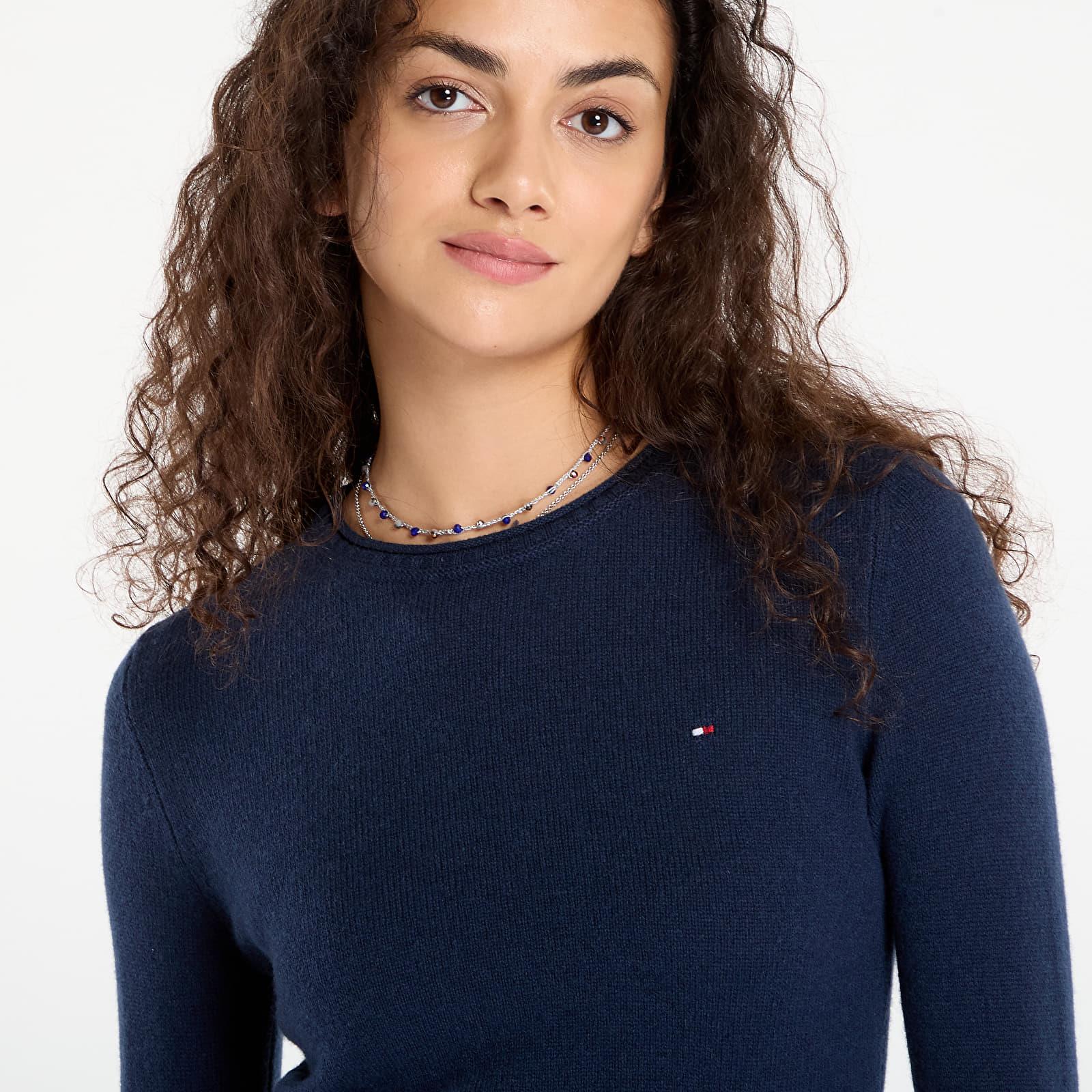Tommy Hilfiger Tommy Hilfiger Kadın Kısa Kol Bisiklet Yaka Çizgili Regular Fit Mavi Kazak WW0WW40264-C1G