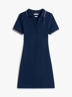 TOMMY HILFIGER Tommy Hilfiger Kadın Kısa Kol V Yaka Düz Model Slim Fit Diz Üstü Boy Mavi Elbise WW0WW45740-C1G