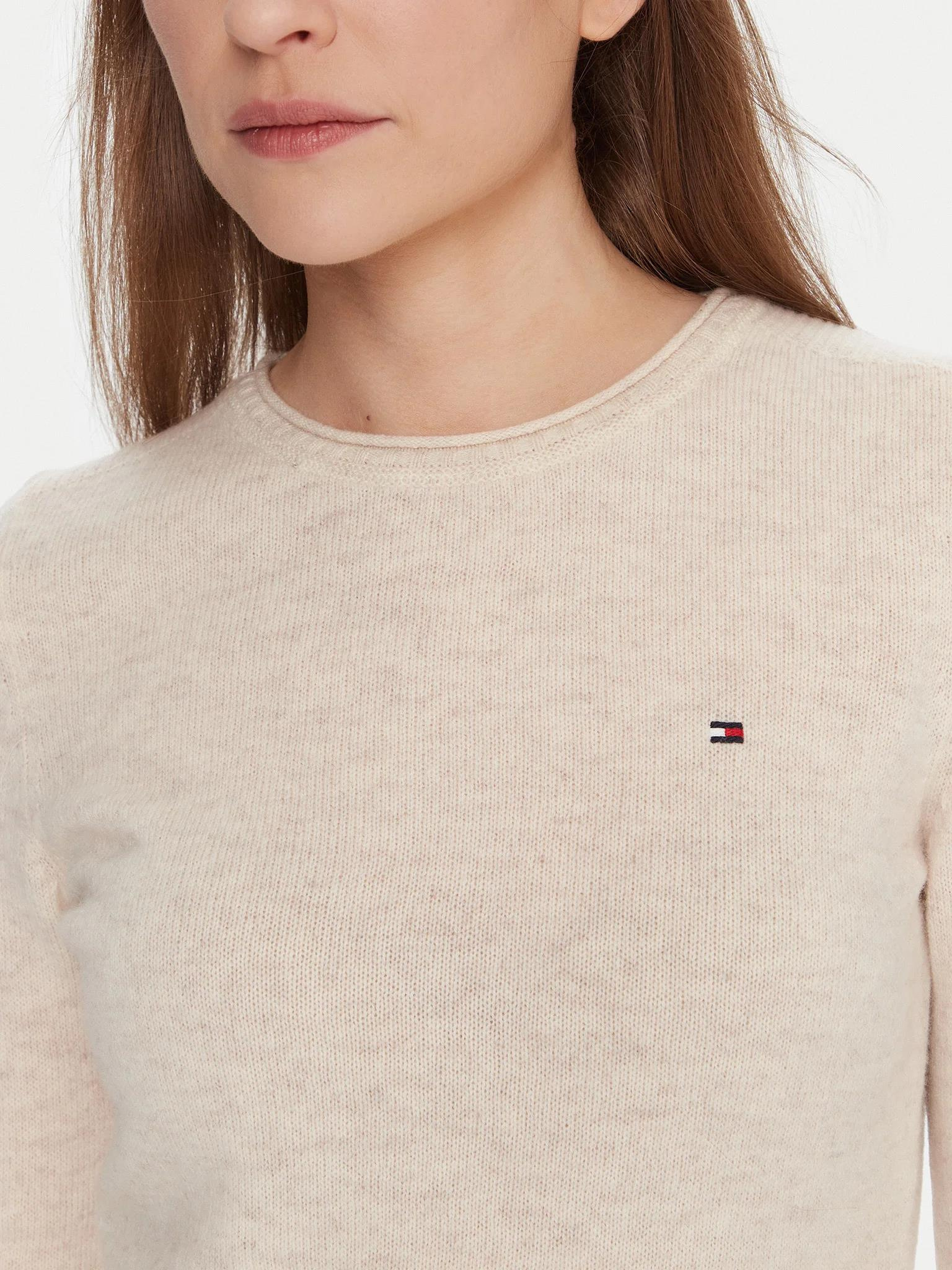 Tommy Hilfiger Tommy Hilfiger Kadın Kısa Kol Bisiklet Yaka Çizgili Regular Fit Bej Kazak WW0WW40264-ADK