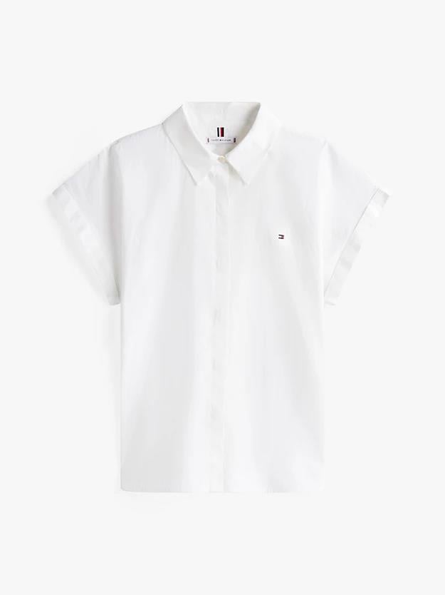 TOMMY HILFIGER Tommy Hilfiger Kadın Kısa Kol Gömlek Yaka Rahat  Kesim Beyaz Gömlek WW0WW45897-YCF