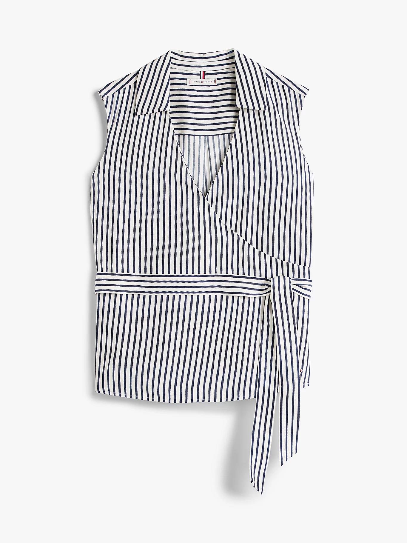 TOMMY HILFIGER Tommy Hilfiger Kadın Kolsuz V Yaka Göğüs Altından Bağlamalı Beyaz Gömlek WW0WW45884-0FD