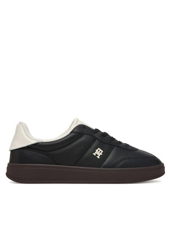Tommy Hilfiger Tommy Hilfiger Kadın Kontrast TH Logolu Düşük Bilekli %100 Deri Siyah Sneaker FW0FW08823-BDS