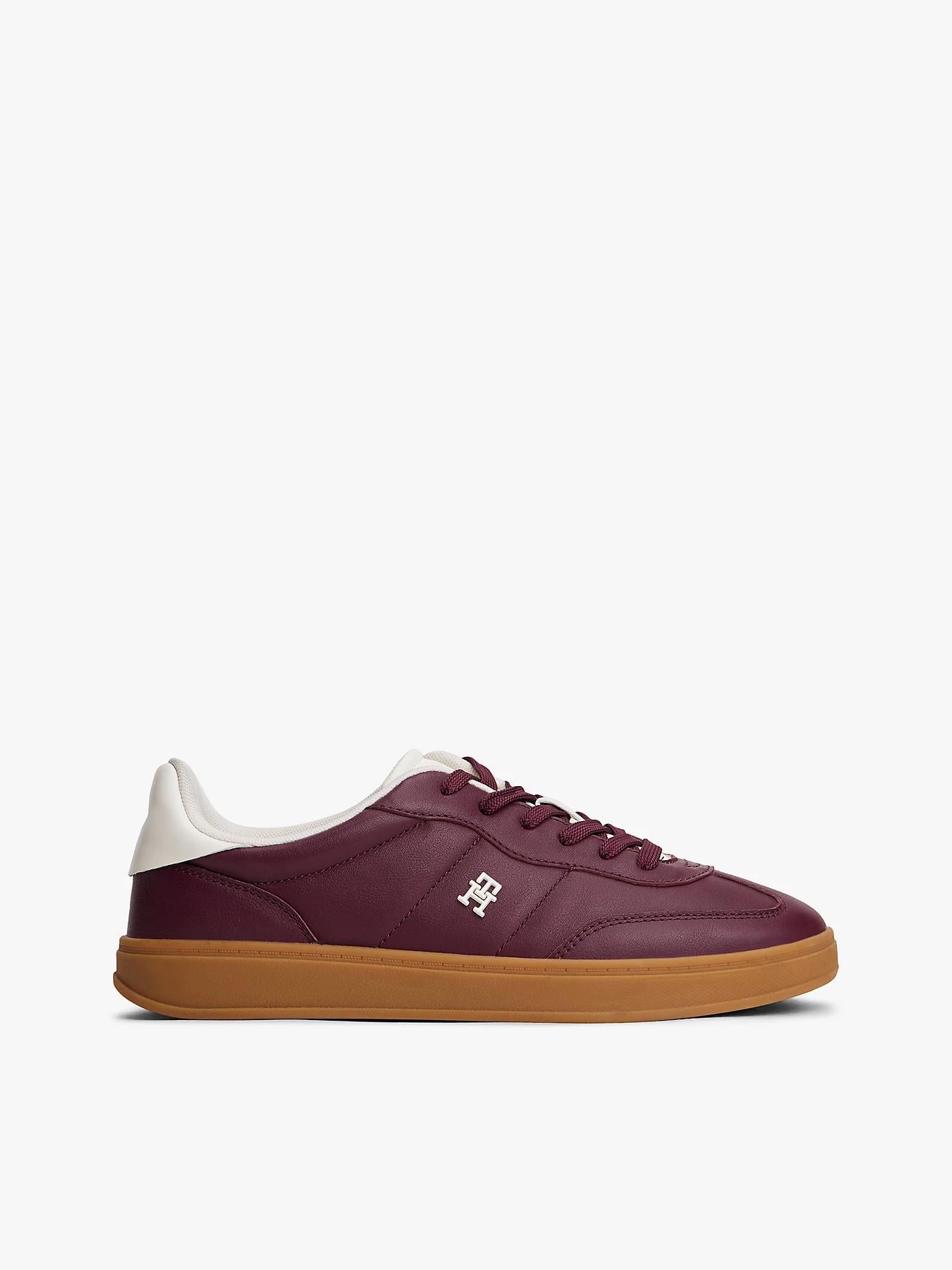 Tommy Hilfiger Tommy Hilfiger Kadın Kontrast TH Logolu Düşük Bilekli %100 Deri Bordo Sneaker FW0FW08823-H04