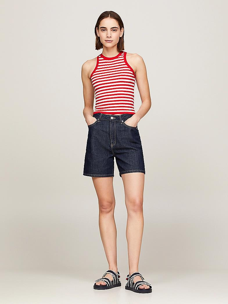 Tommy Hilfiger Tommy Hilfiger Kadın Logolu Yuvarlak Yakalı Uzun Kollu Günlük Kullanım Kırmızı Kazak WW0WW39920-03L
