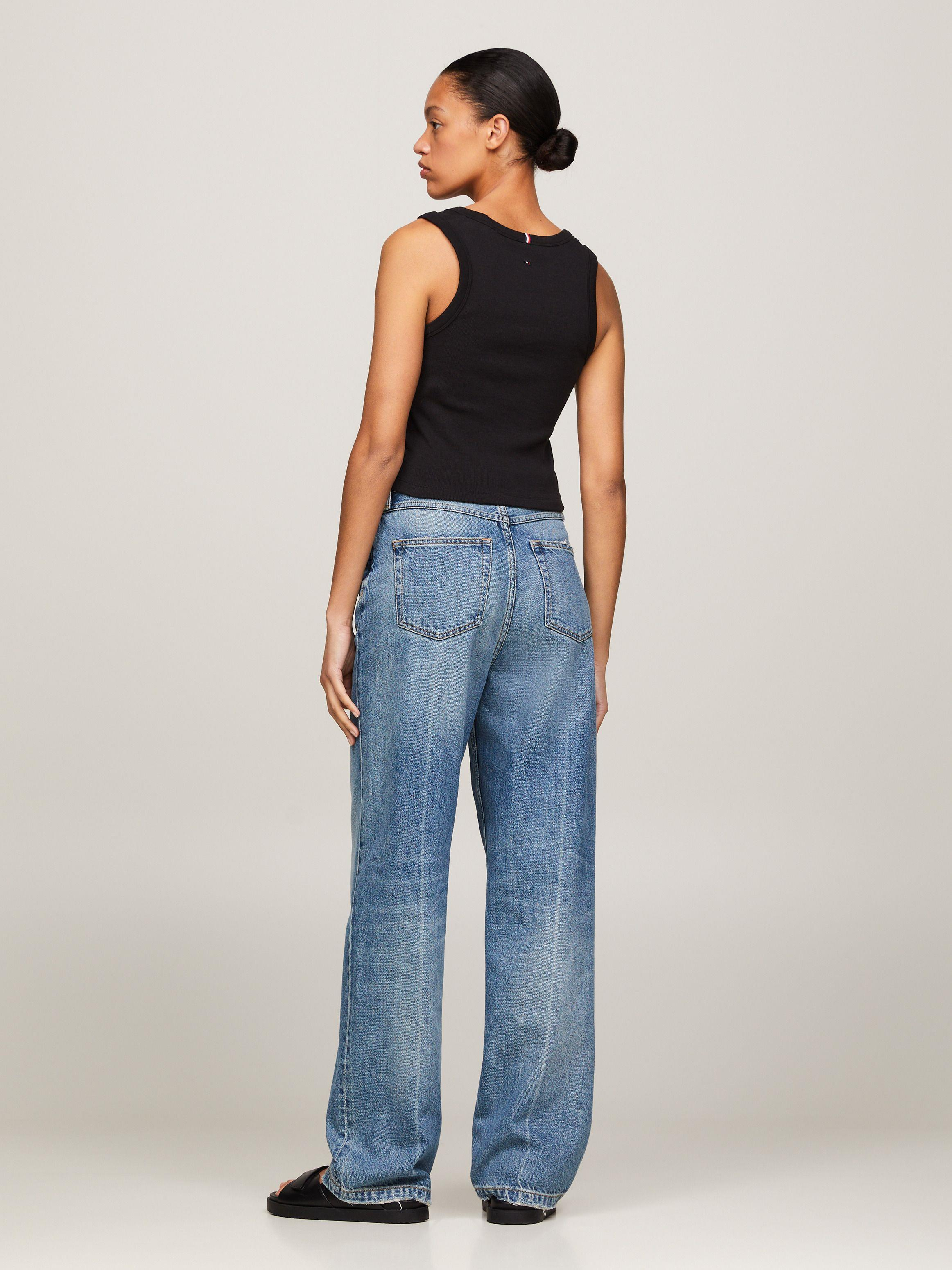 Tommy Hilfiger Tommy Hilfiger Kadın Logolu Yuvarlak Yaka  Crop Siyah Bluz WW0WW41201-BDS