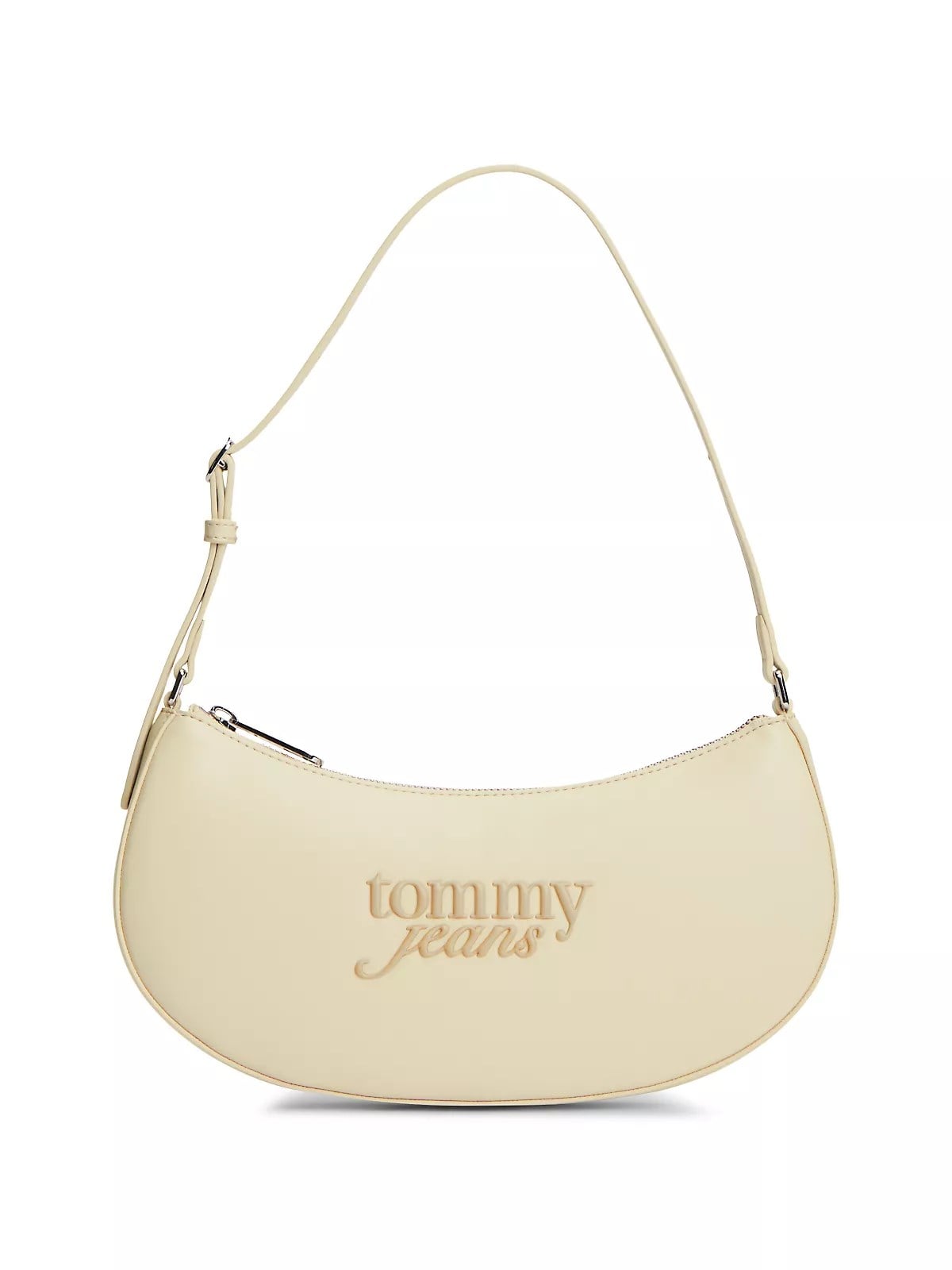 Tommy Hilfiger Tommy Hilfiger Kadın Logo Kabartmalı Ayarlanabilir Uzun Askılı Fermuarlı Bej Omuz Çantası AW0AW18773-ACX