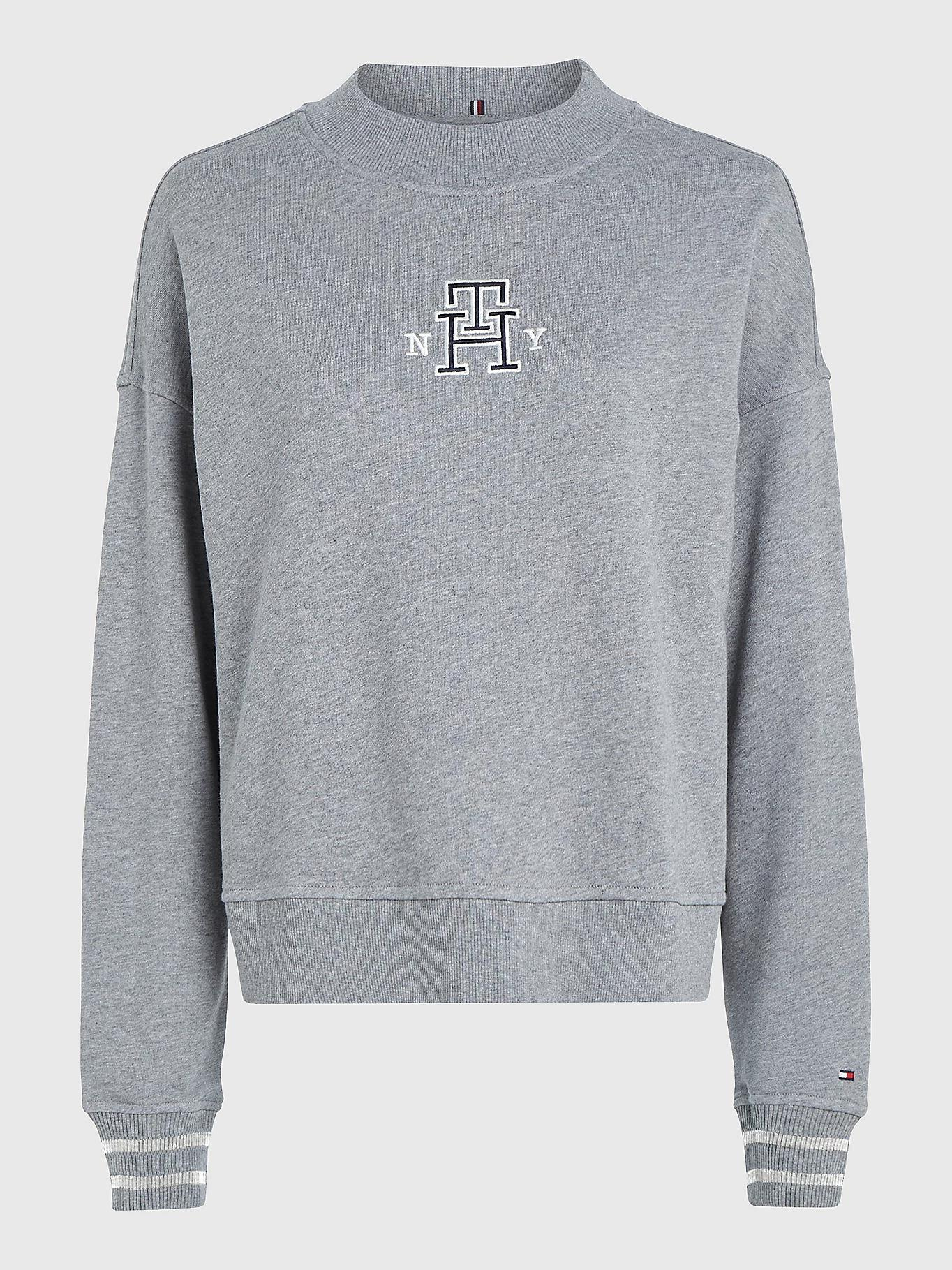 Tommy Hilfiger Tommy Hilfiger Kadın Logolu Desenli Uzun Kollu Günlük Kullanım Gri Sweatshirt WW0WW39369-0IN