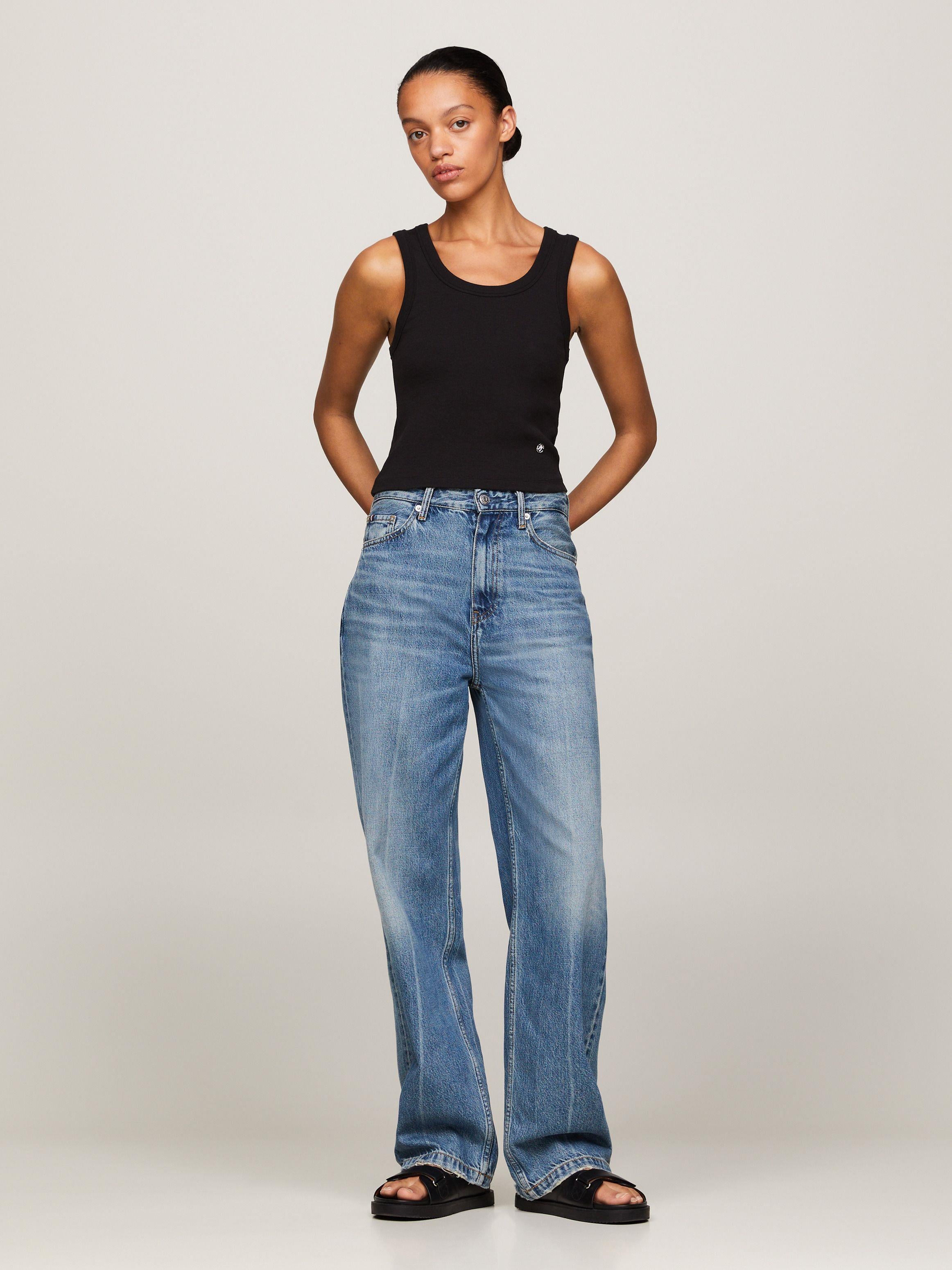 Tommy Hilfiger Tommy Hilfiger Kadın Logolu Yuvarlak Yaka  Crop Siyah Bluz WW0WW41201-BDS