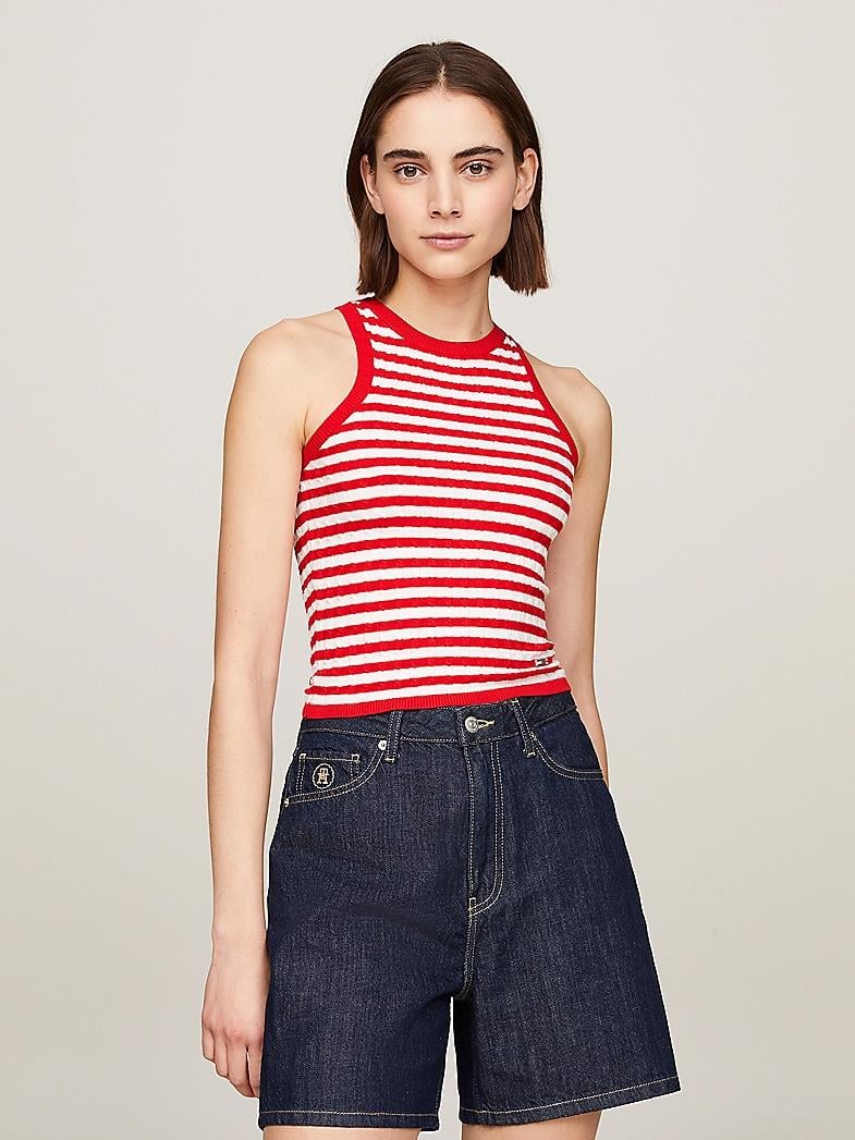 Tommy Hilfiger Tommy Hilfiger Kadın Logolu Yuvarlak Yakalı Uzun Kollu Günlük Kullanım Kırmızı Kazak WW0WW39920-03L