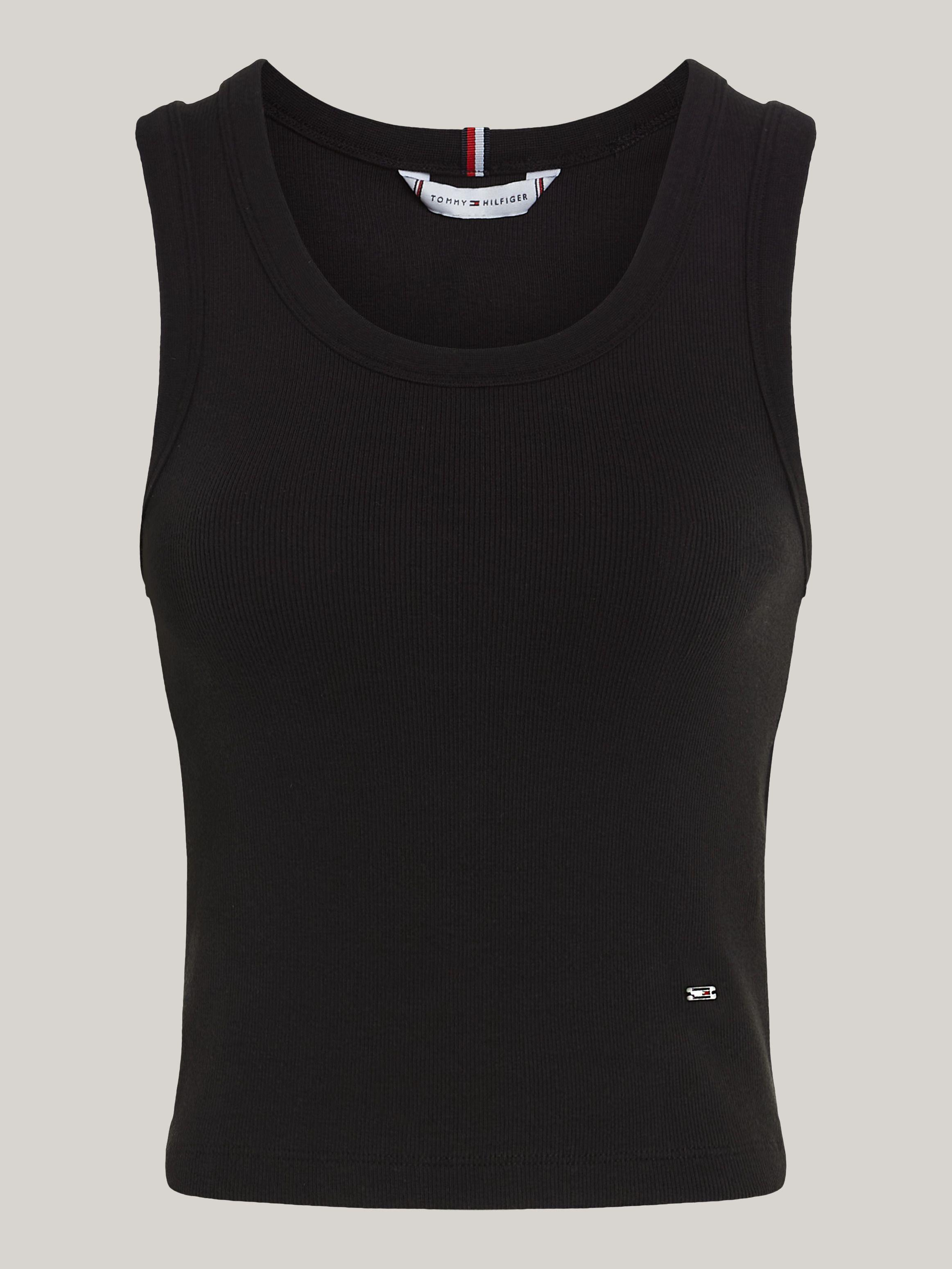 Tommy Hilfiger Tommy Hilfiger Kadın Logolu Yuvarlak Yaka  Crop Siyah Bluz WW0WW41201-BDS