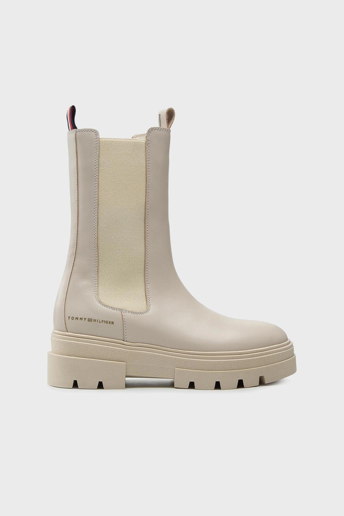 Tommy Hilfiger Tommy Hilfiger Kadın Marka Logolu Düz Taban Kaydırmaz Günlük Kullanım Bej Bot & Bootie FW0FW06730-ACI