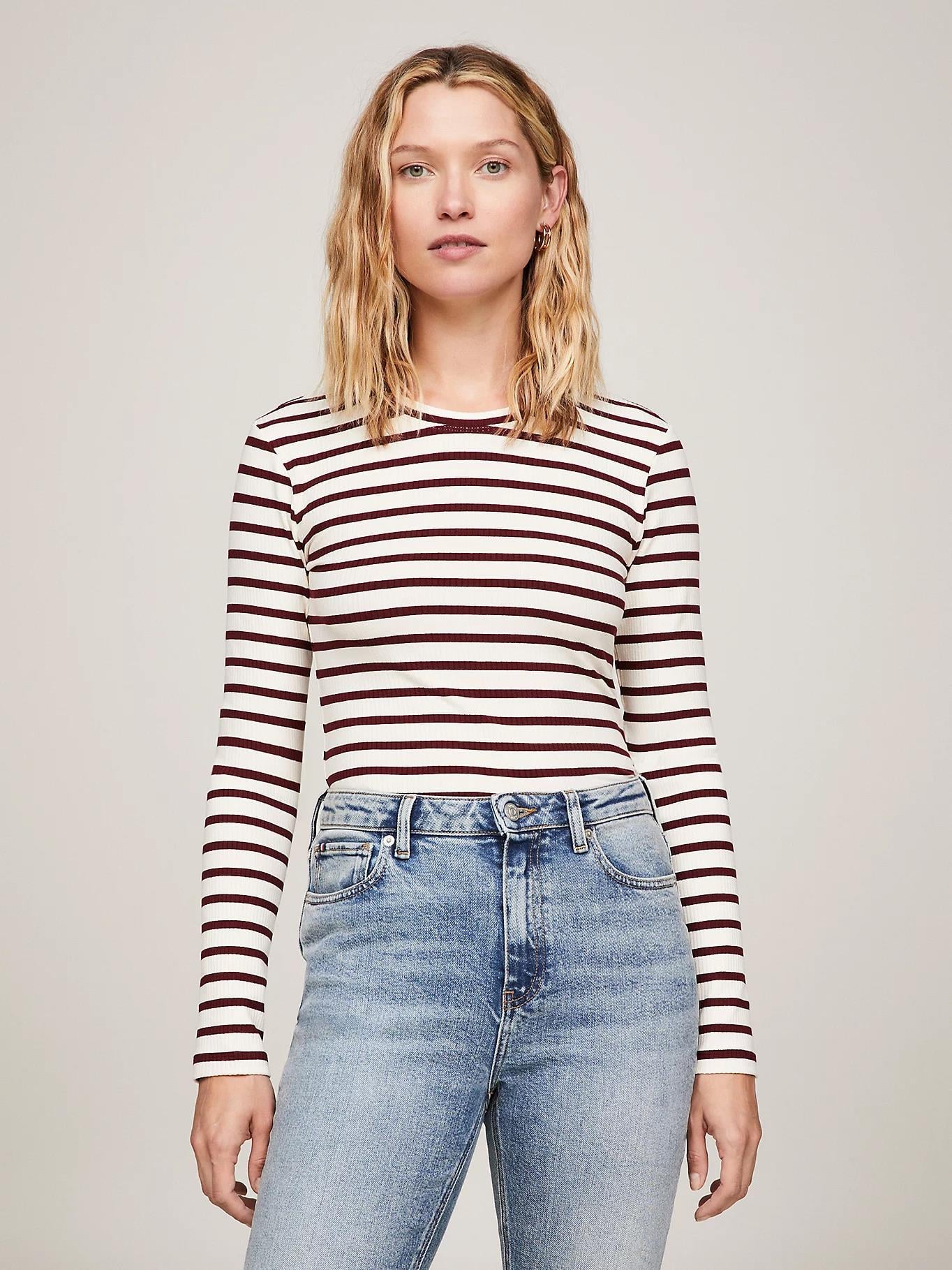 Tommy Hilfiger Tommy Hilfiger Kadın Marka Logolu Uzun Kollu Slim Fit Bej T-Shirt WW0WW40592-0FC
