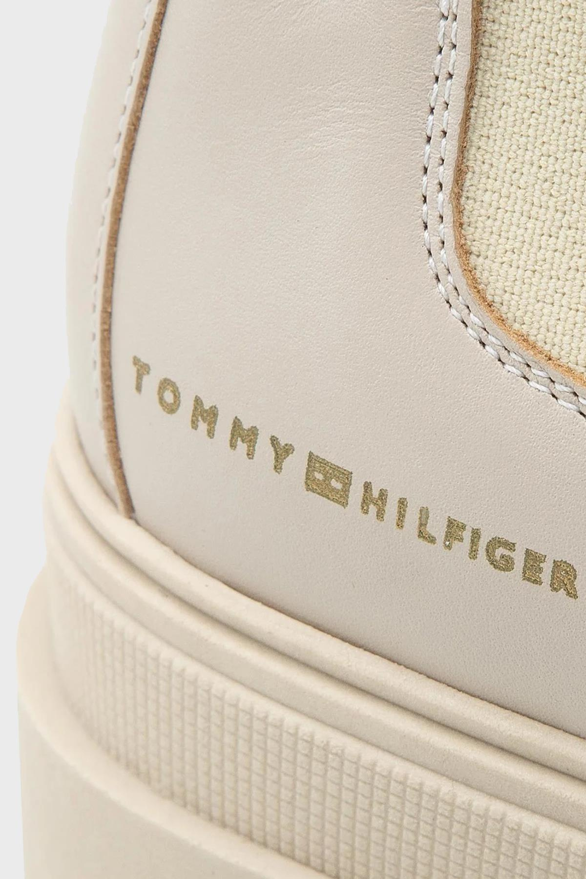 Tommy Hilfiger Tommy Hilfiger Kadın Marka Logolu Düz Taban Kaydırmaz Günlük Kullanım Bej Bot & Bootie FW0FW06730-ACI