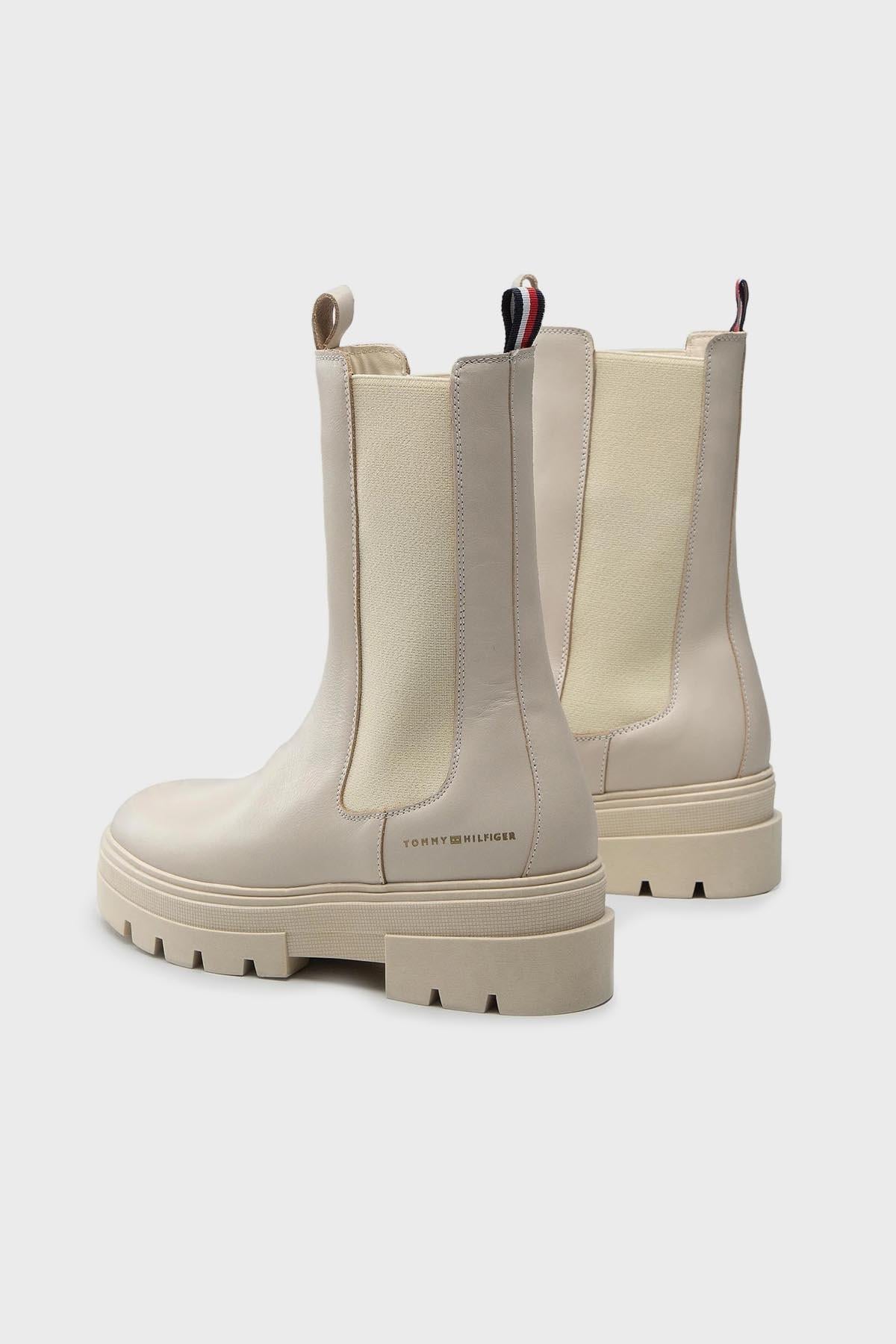 Tommy Hilfiger Tommy Hilfiger Kadın Marka Logolu Düz Taban Kaydırmaz Günlük Kullanım Bej Bot & Bootie FW0FW06730-ACI