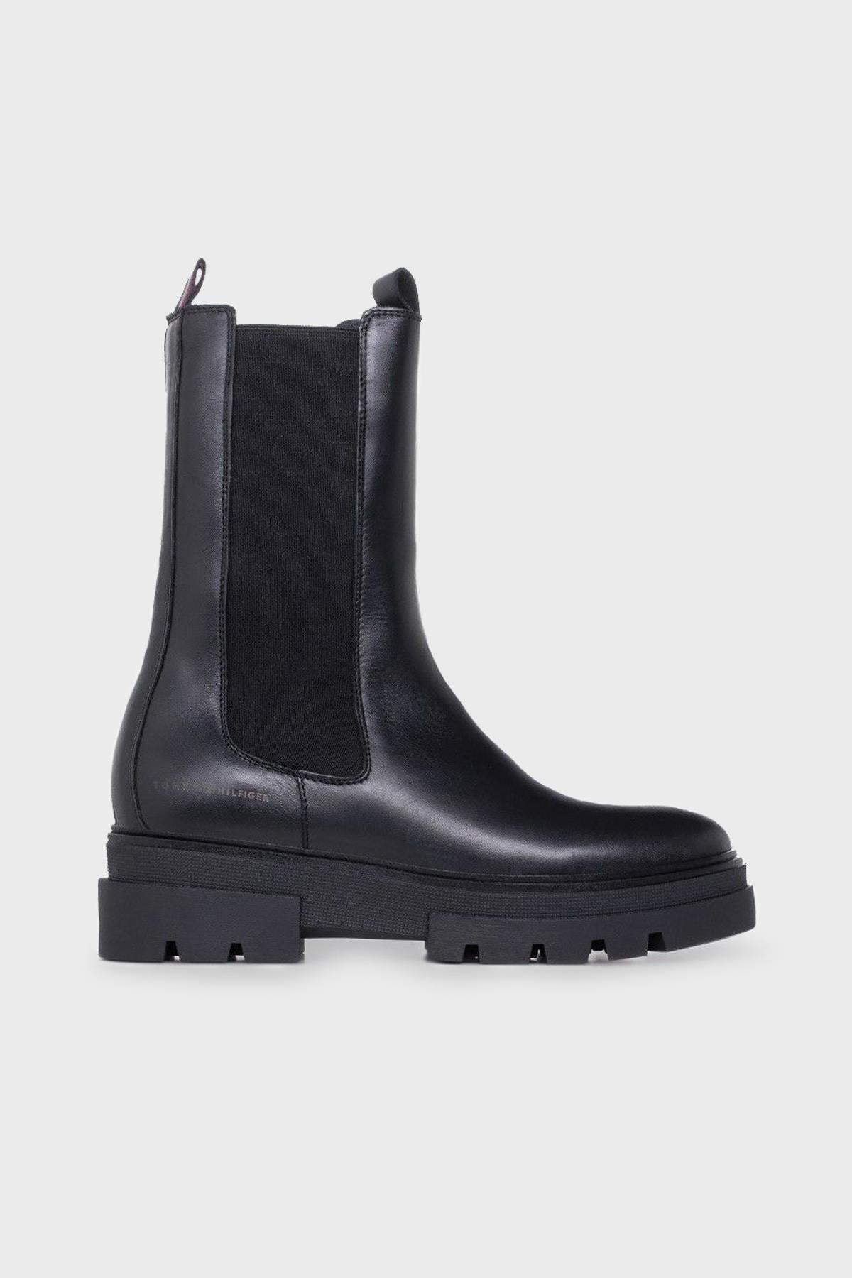 Tommy Hilfiger Tommy Hilfiger Kadın Marka Logolu Düz Taban Kaydırmaz Günlük Kullanım Siyah Bot & Bootie FW0FW06730-BDS