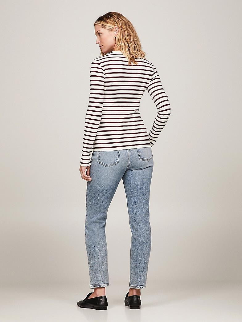 Tommy Hilfiger Tommy Hilfiger Kadın Marka Logolu Uzun Kollu Slim Fit Bej T-Shirt WW0WW40592-0FC