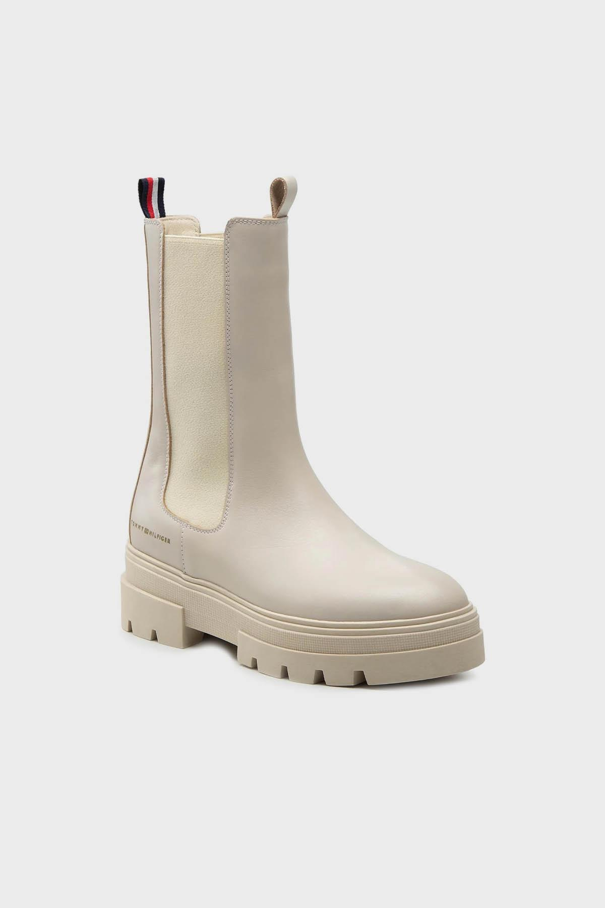 Tommy Hilfiger Tommy Hilfiger Kadın Marka Logolu Düz Taban Kaydırmaz Günlük Kullanım Bej Bot & Bootie FW0FW06730-ACI