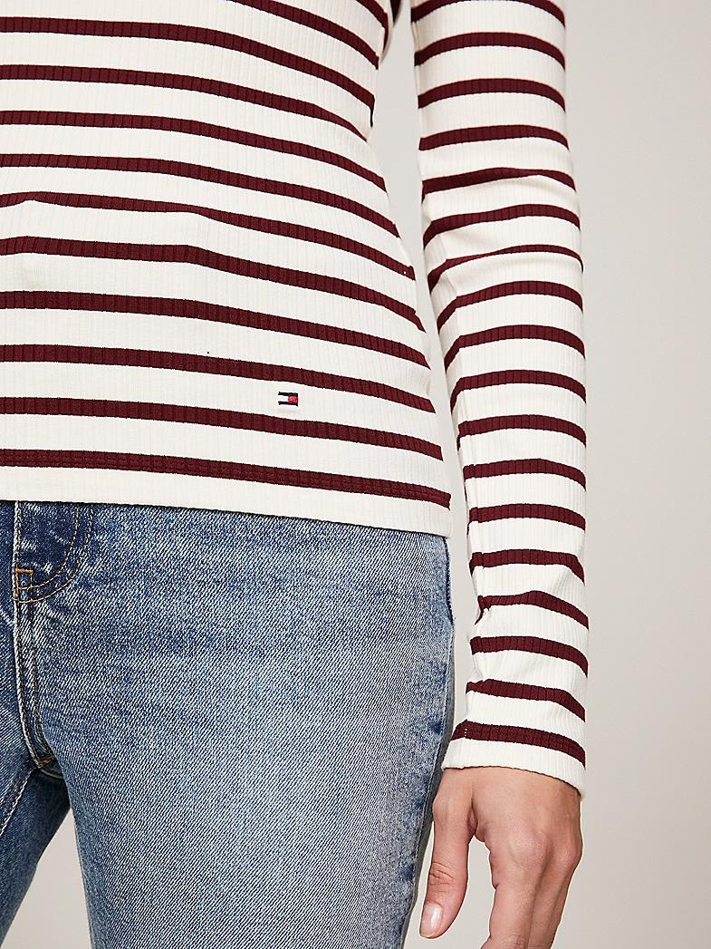 Tommy Hilfiger Tommy Hilfiger Kadın Marka Logolu Uzun Kollu Slim Fit Bej T-Shirt WW0WW40592-0FC