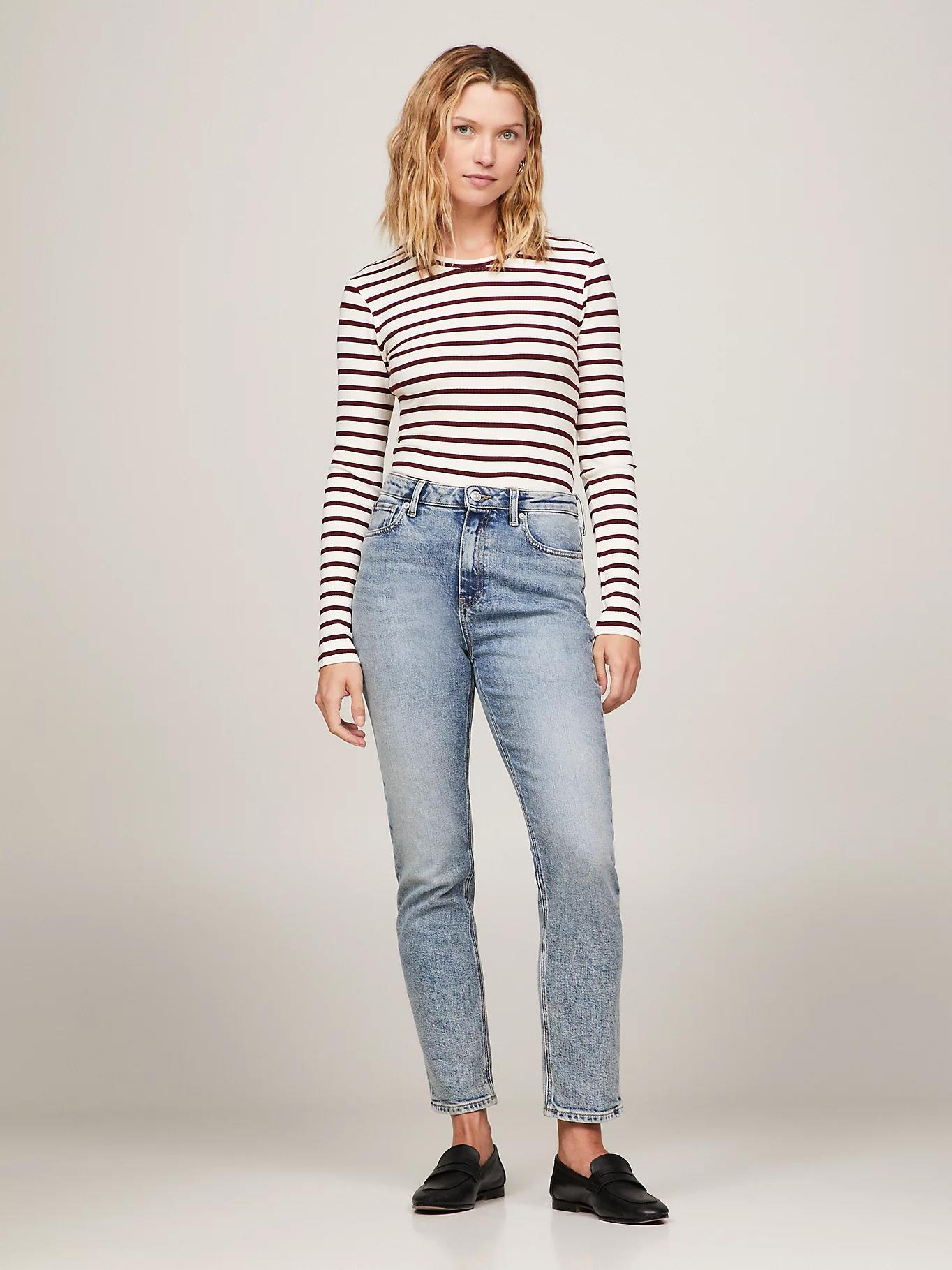 Tommy Hilfiger Tommy Hilfiger Kadın Marka Logolu Uzun Kollu Slim Fit Bej T-Shirt WW0WW40592-0FC
