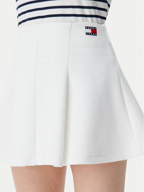 TOMMY HILFIGER Tommy Hilfiger Kadın Mini Pamuklu Kloş Beyaz Etek DW0DW20268-TCR