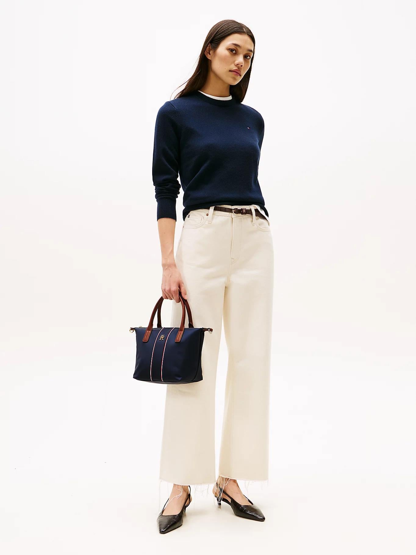 Tommy Hilfiger Tommy Hilfiger Kadın Monogram TH Logo Baskılı Fermuar Kapamalı Mavi Omuz Çantası AW0AW17707-0GY
