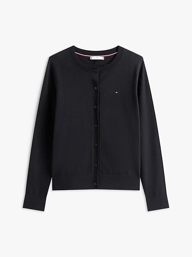 Tommy Hilfiger Tommy Hilfiger Kadın Normal Kalıp Yuvarlak Yakalı Pamuklu Uzun Kollu Örme Siyah Hırka WW0WW42370-BDS