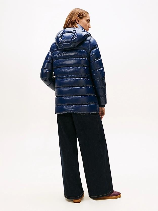 Tommy Hilfiger Tommy Hilfiger Kadın Normal Kalıp Su İtici Parlak Kumaş Dolgulu Kapüşonlu Mavi Ceket WW0WW47355-C1G