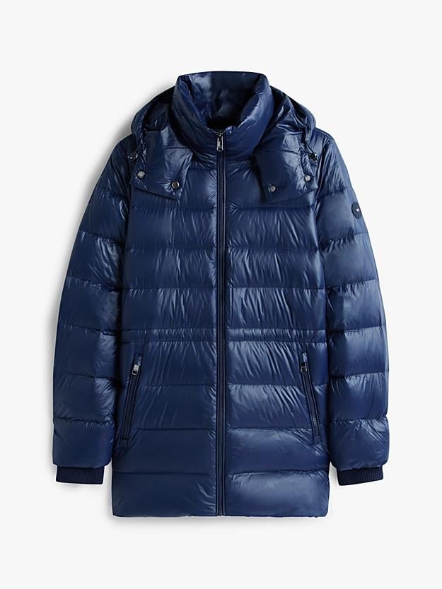 Tommy Hilfiger Tommy Hilfiger Kadın Normal Kalıp Su İtici Parlak Kumaş Dolgulu Kapüşonlu Mavi Ceket WW0WW47355-C1G