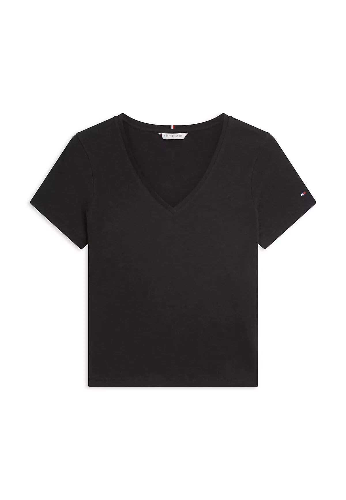 Tommy Hilfiger Tommy Hilfiger Kadın Normal Kalıp V Yaka Kısa Kollu Siyah T-Shirt WW0WW48704-BDS