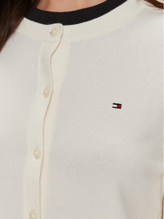 Tommy Hilfiger Tommy Hilfiger Kadın Normal Kalıp Yuvarlak Yakalı Pamuklu Uzun Kollu Örme Ekru Hırka WW0WW42370-Z00