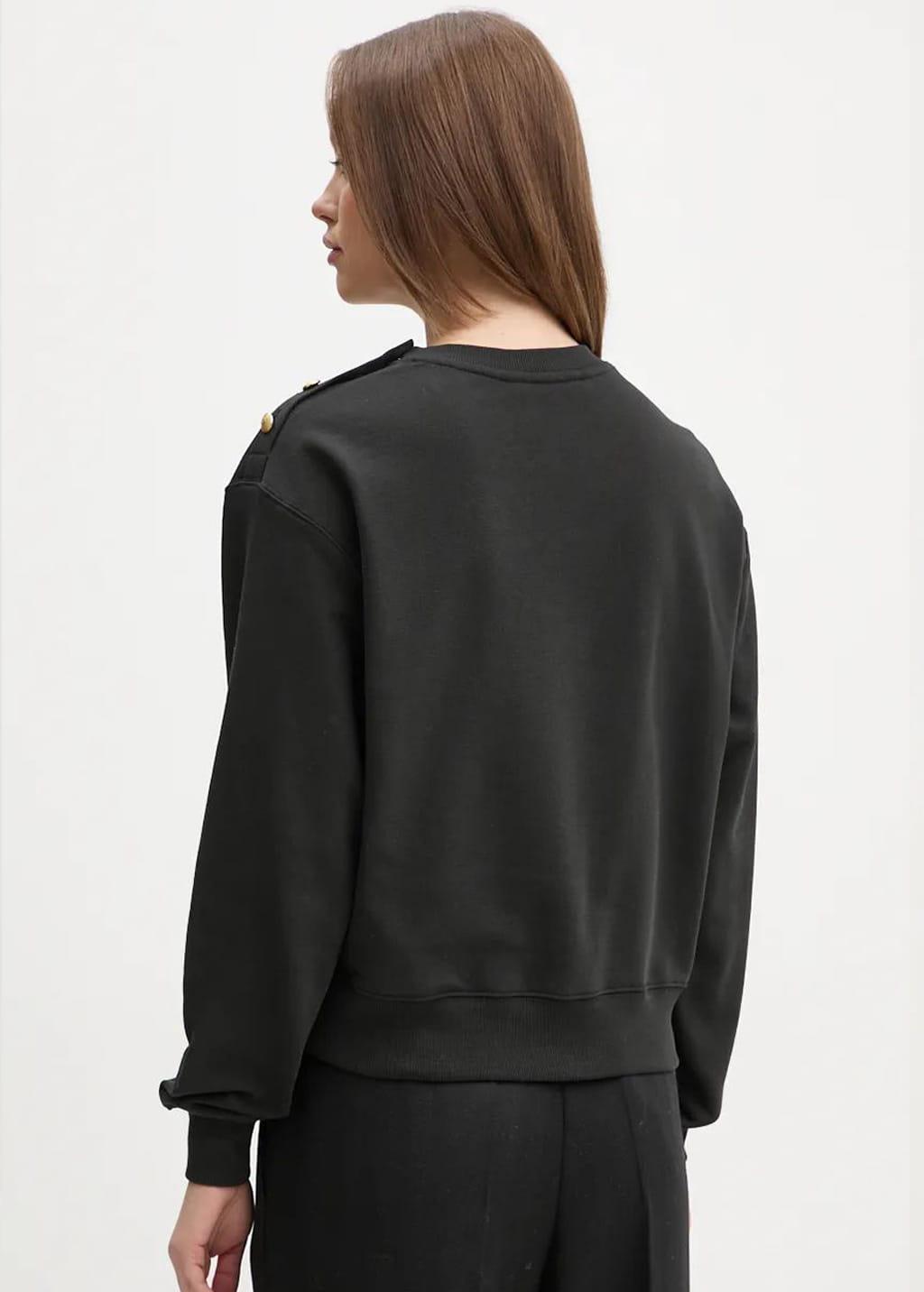 Tommy Hilfiger Tommy Hilfiger Kadın Omzu Düğme Detaylı Pamuklu Bisiklet Yaka Çizgili Uzun Kollu Siyah Sweatshirt WW0WW43606-BDS