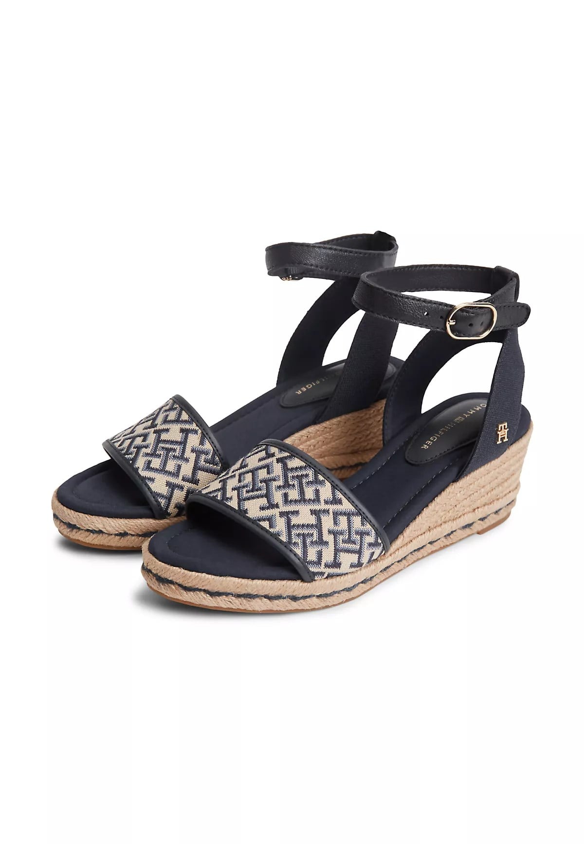 Tommy Hilfiger Tommy Hilfiger Kadın Orta Boy Platform Tabanlı TH Monogram Logolu Lacivert Sandalet FW0FW09519-DW6