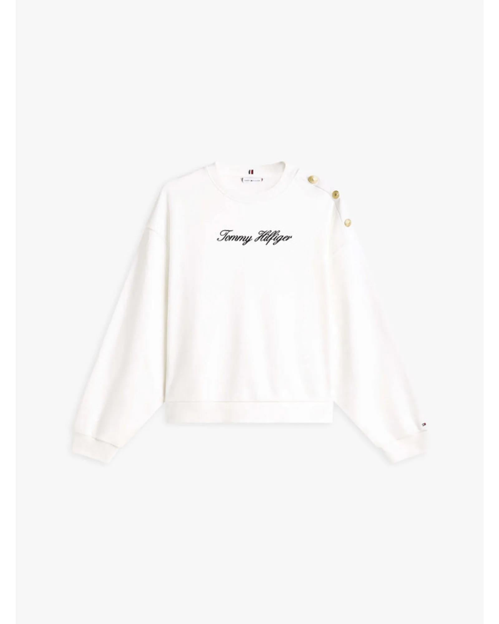 Tommy Hilfiger Tommy Hilfiger Kadın Pamuklu Bisiklet Yaka Uzun Kollu Beyaz Sweatshirt WW0WW48783-YBL