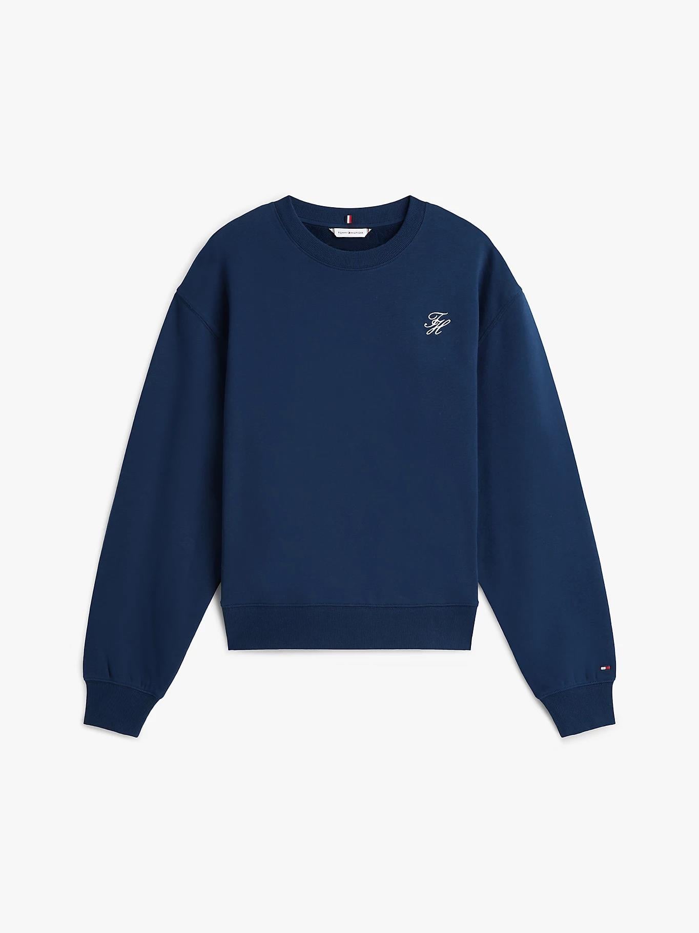 Tommy Hilfiger Tommy Hilfiger Kadın Pamuklu Bisiklet Yaka Uzun Kollu Lacivert Sweatshirt WW0WW49418-C1G