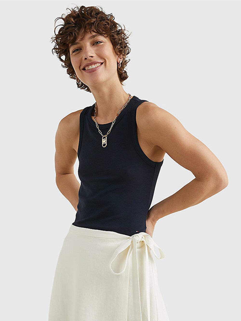 Tommy Hilfiger Tommy Hilfiger Kadın Pamuklu Yuvarlak Kolsuz Günlük Lacivert2 Spor Atlet WW0WW38635-DW5