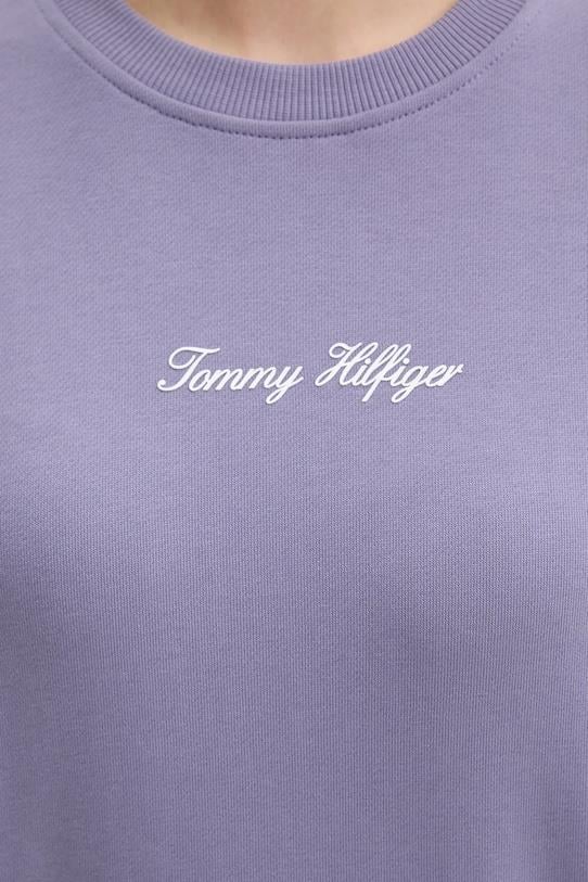 Tommy Hilfiger Tommy Hilfiger Kadın Pamuklu Rahat Kalıp Yuvarlak Yakalı Düşük Omuzlu Mor Sweatshirt WW0WW48269-W0G
