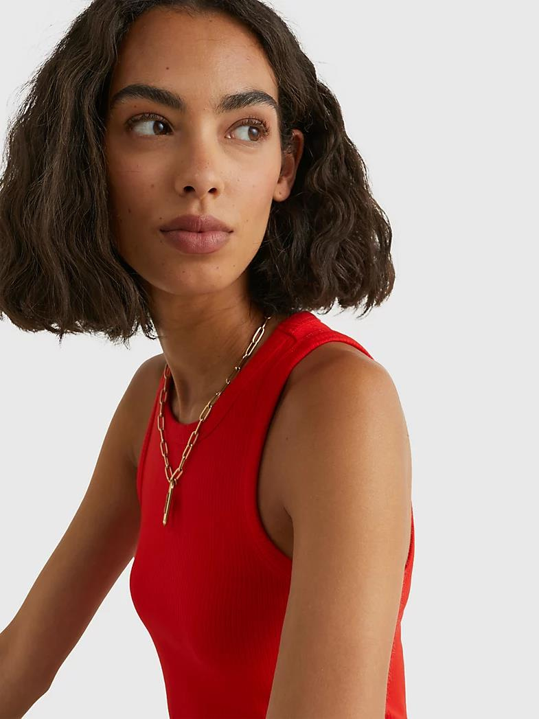 Tommy Hilfiger Tommy Hilfiger Kadın Pamuklu Yuvarlak Kolsuz Günlük Kırmızı Spor Atlet WW0WW38635-SNE