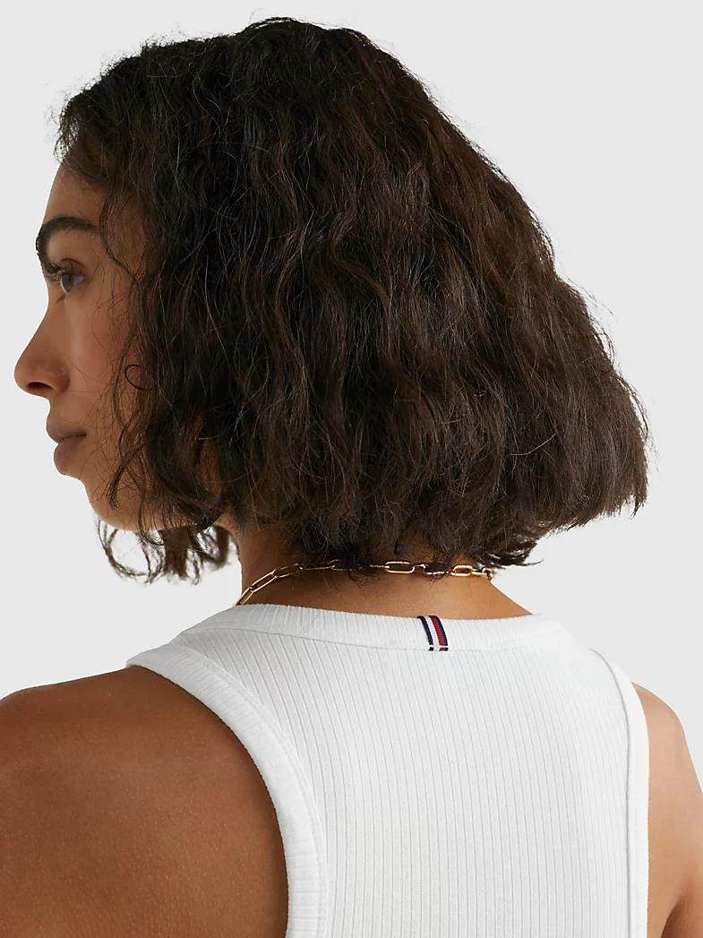 Tommy Hilfiger Tommy Hilfiger Kadın Pamuklu Yuvarlak Kolsuz Günlük Beyaz Spor Atlet WW0WW38635-YCF