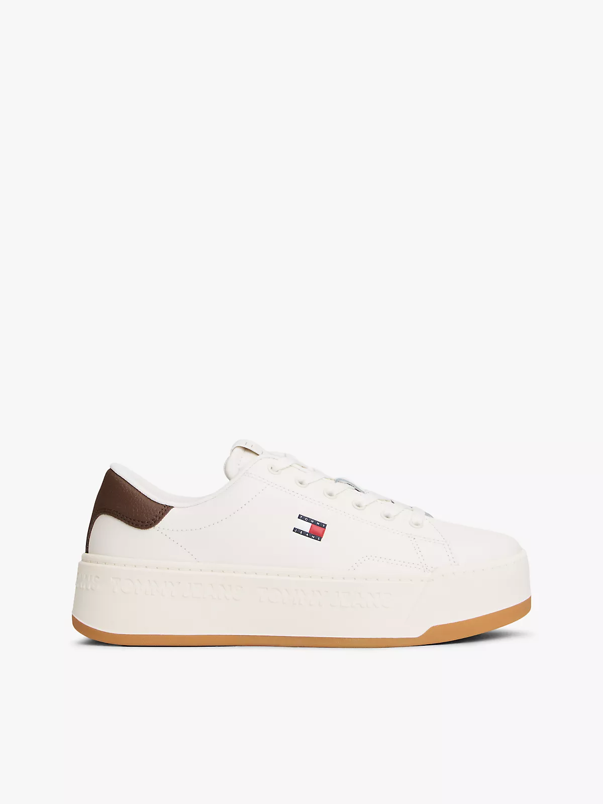 Tommy Hilfiger Tommy Hilfiger Kadın Platform Tabanlı Düşük Bilekli Logo Detaylı Deri Beyaz-Kahverengi Sneaker EN0EN02961-0HH