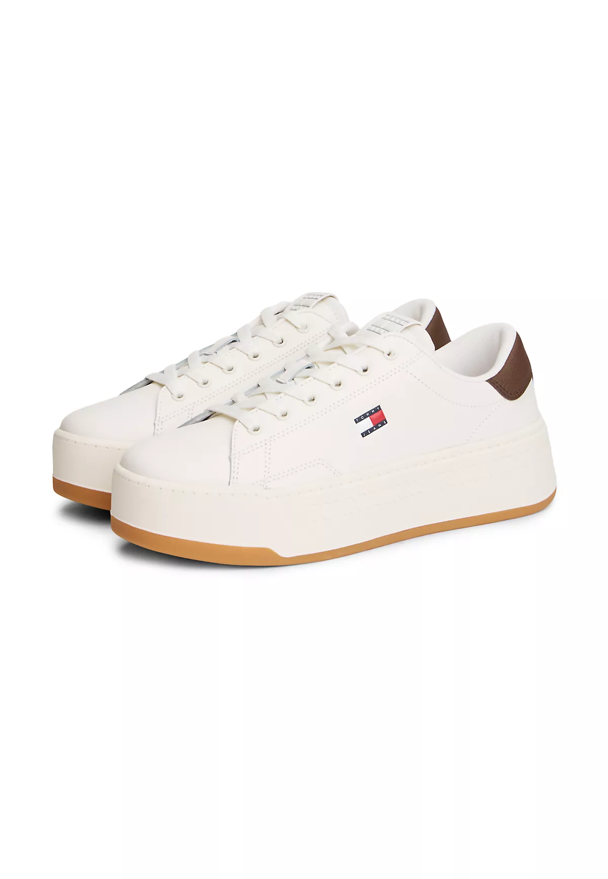 Tommy Hilfiger Tommy Hilfiger Kadın Platform Tabanlı Düşük Bilekli Logo Detaylı Deri Beyaz-Kahverengi Sneaker EN0EN02961-0HH