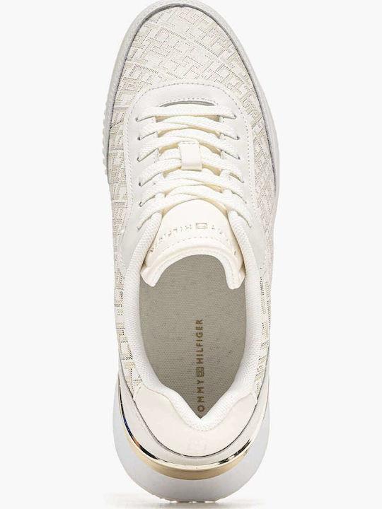 Tommy Hilfiger Tommy Hilfiger Kadın Rahat Taban TH monogram Logolu Deri Beyaz Sneaker FW0FW09051-YA8